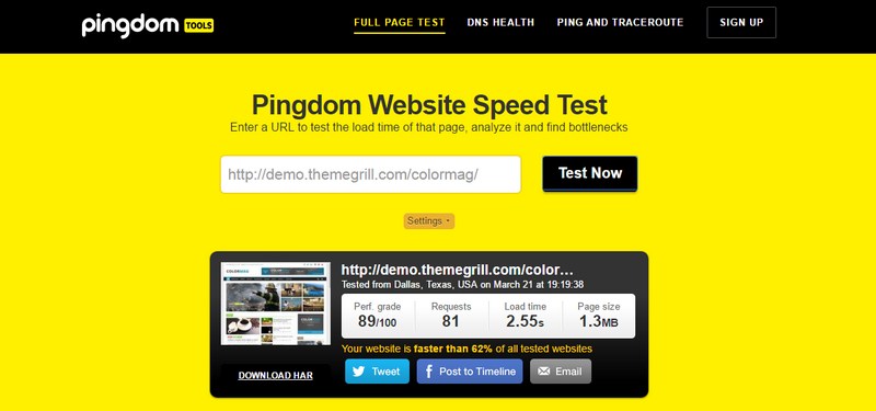 Pingdom Page Speed Test