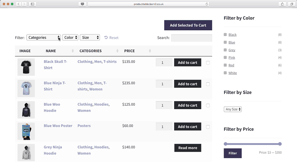 WooCommerce Plugin Product Table
