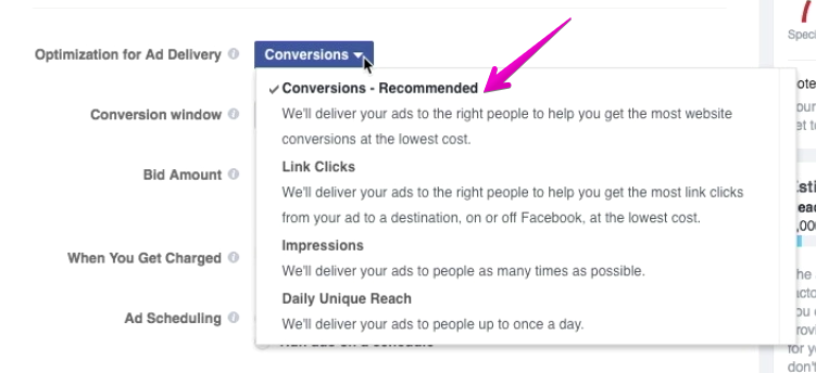 Ad Delivery Dropdown Conversion-Recc